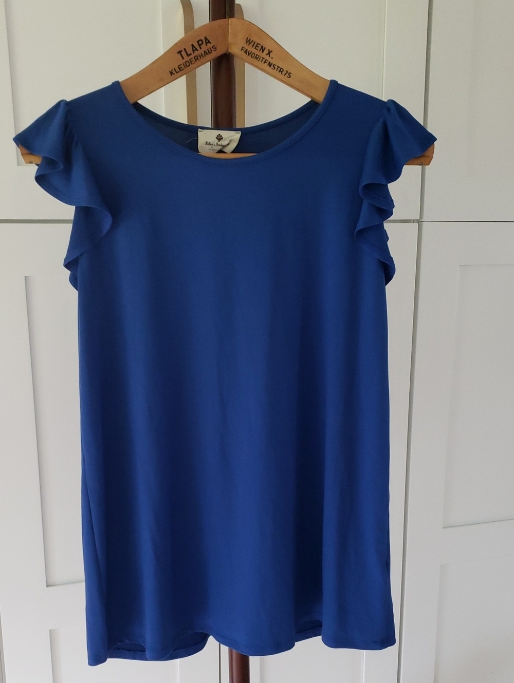 Blue Ruffle Sleeve Tunic Top